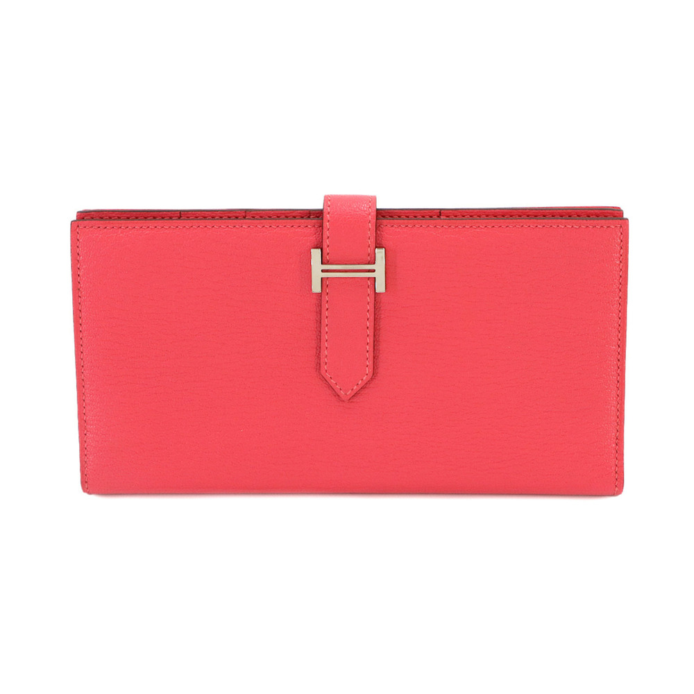 Hermes Bearn Soufflet Bi-fold Long Wallet, Chevre Leather, Rose Lipstick, A S...